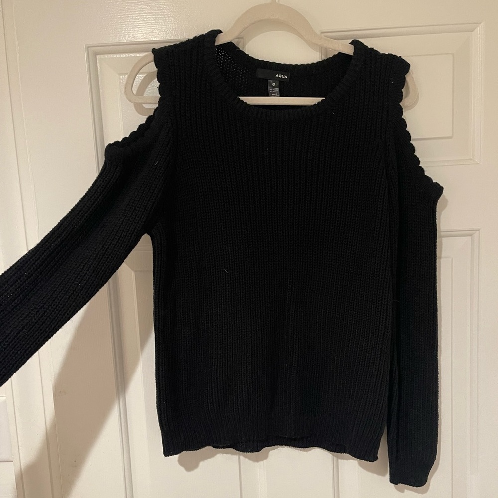 Aqua Sweater w/ Cold Shoulder Detail
